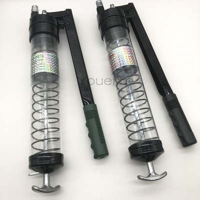 Jednostrzałowy pistolet do smarowania ręcznego, przezroczysty. Smarownica typu Heavy Duty o pojemności 600 cm3