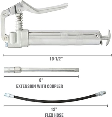 Mini Professional Pistol Grip Grease Gun With 12 Inch Flex Hose 6 Inch Extension