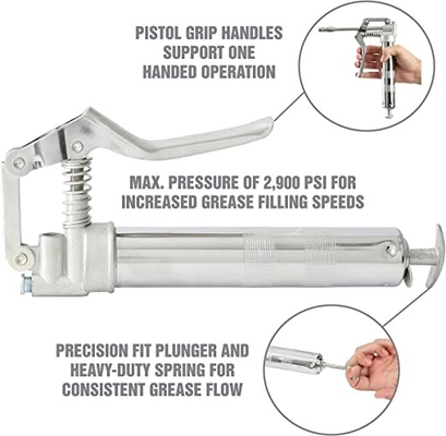 Mini Professional Pistol Grip Grease Gun With 12 Inch Flex Hose 6 Inch Extension