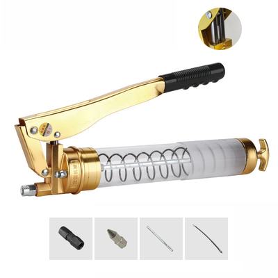 High Pressure 8000psi Gold Hand Grease Gun Double Rod Transparent Imitation 600CC